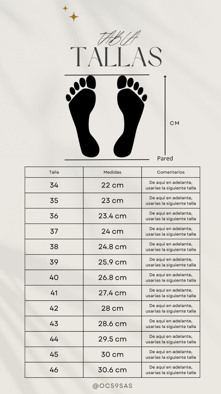 Shobis Guía de Tallas Mujer – OC59