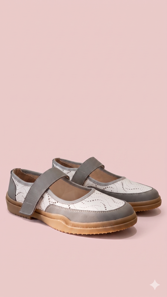 Baletas tenis curvas gris /blanco